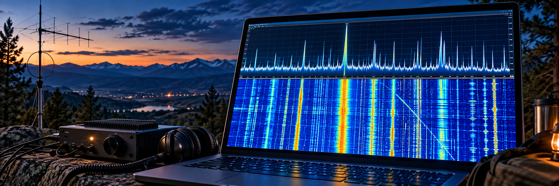 Software Defined Radio waterfall showing many active signals