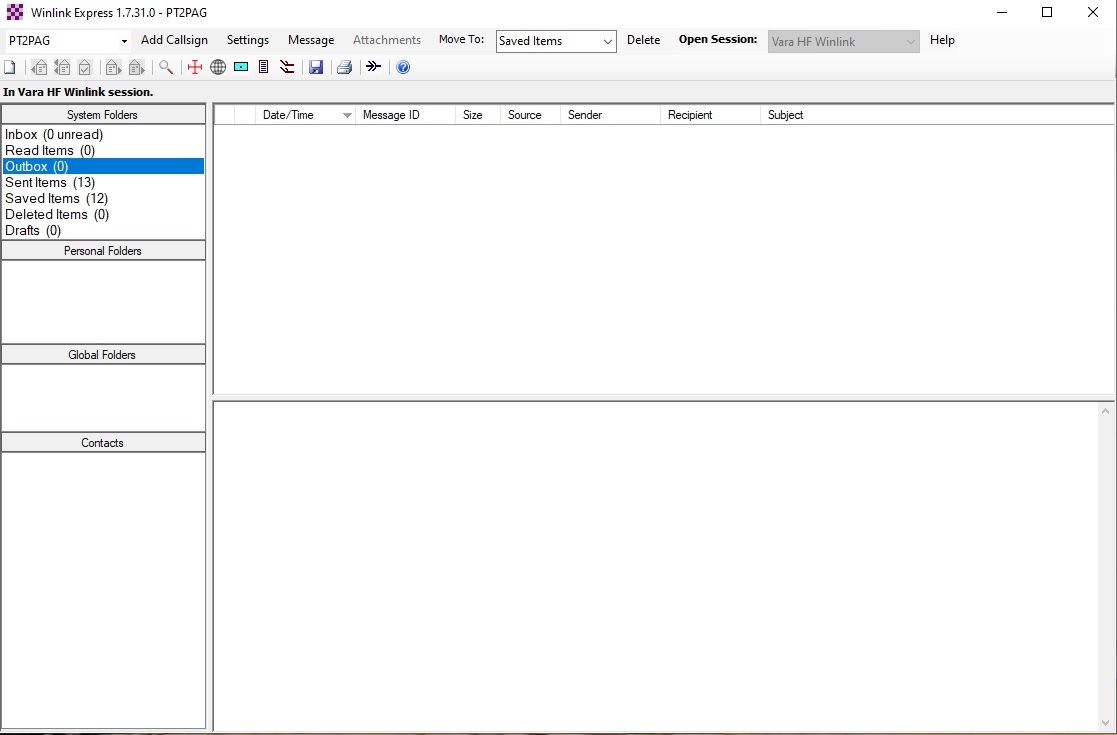 Winlink Express radio email client interface