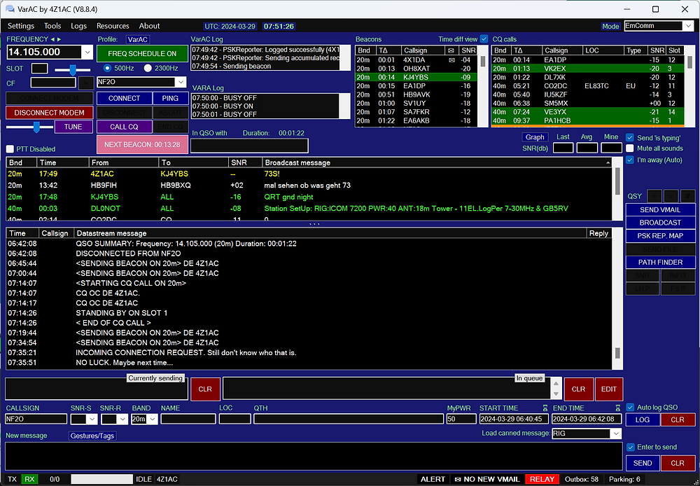 VarAC keyboard chat and station activity interface