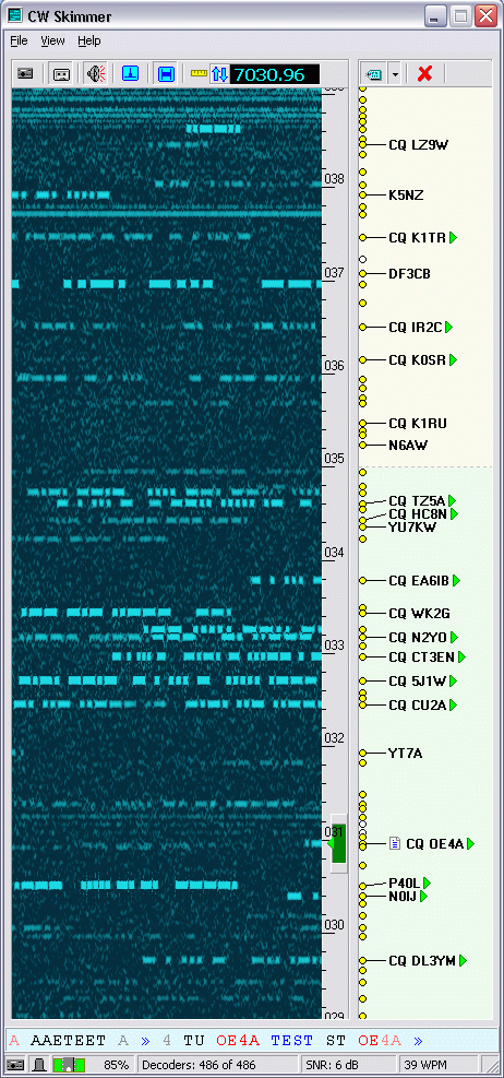 CW Skimmer spectrum and simultaneous Morse-code decodes