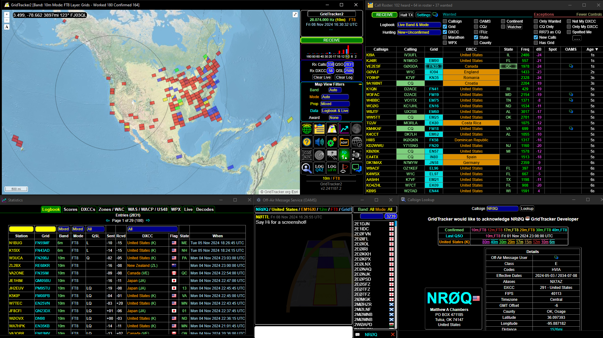 GridTracker 2 map and digital-mode activity display