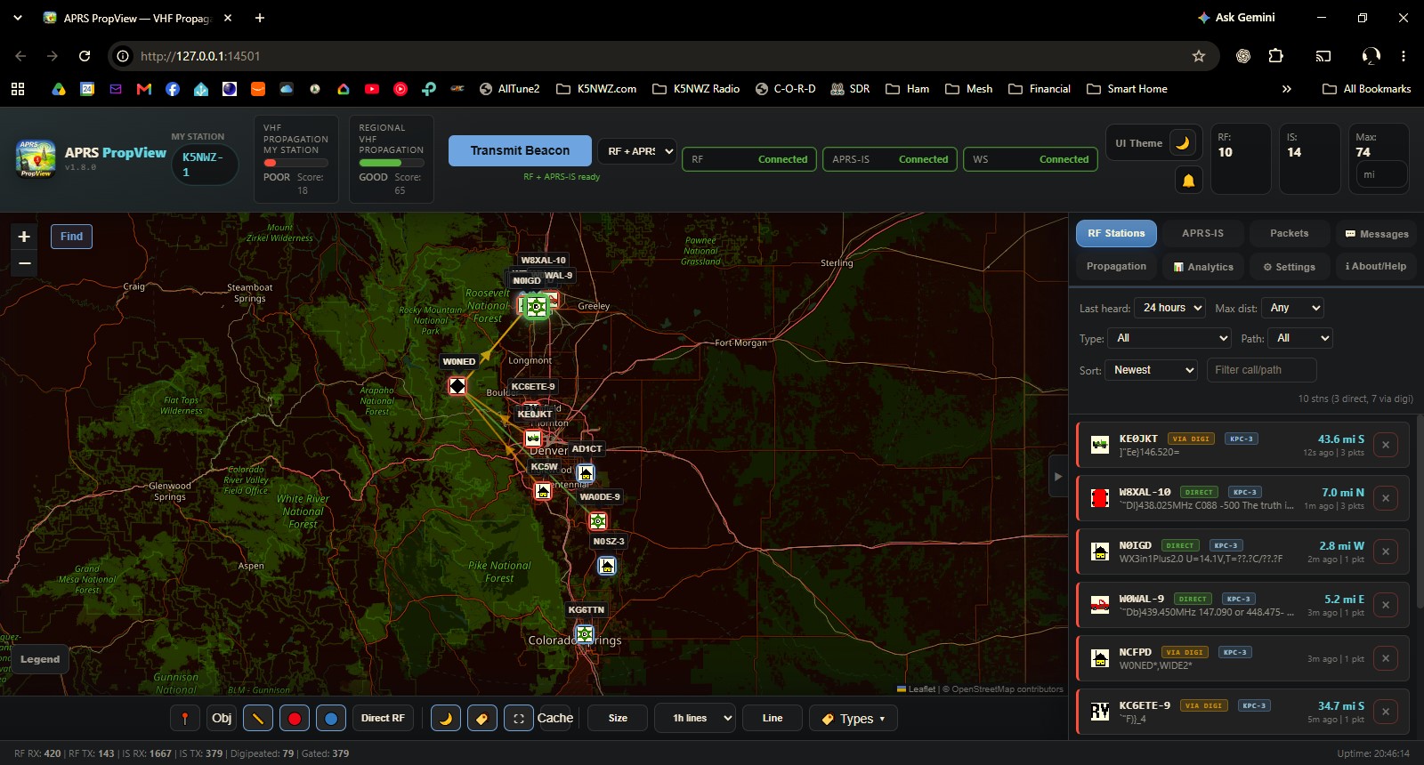 APRS PropView station map interface