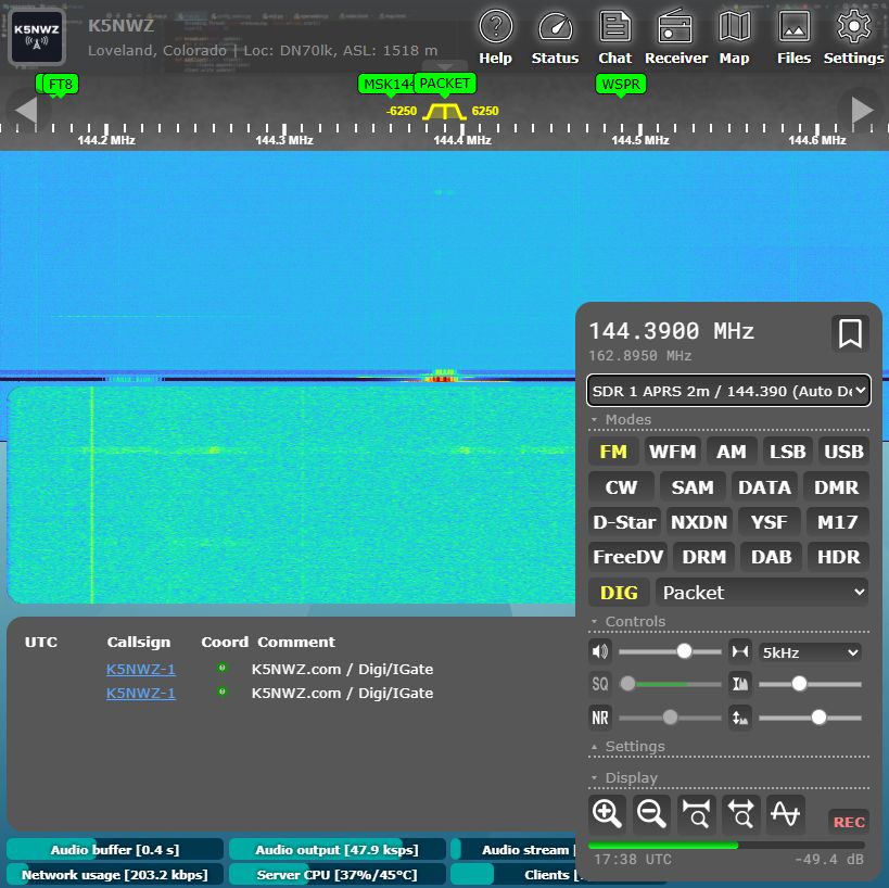 Actual K5NWZ OpenWebRX APRS receiver profile at 144.390 MHz